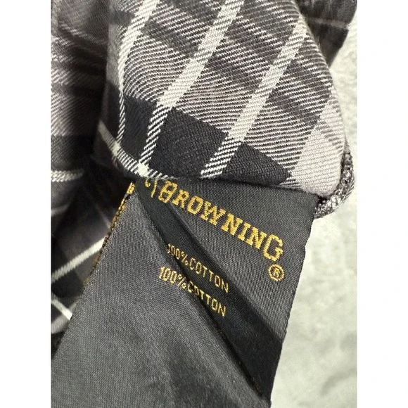 Browning Shirt Mens Medium Black‎ Grey Plaid Long Sleeve Button Up NWT - Picture 8 of 10